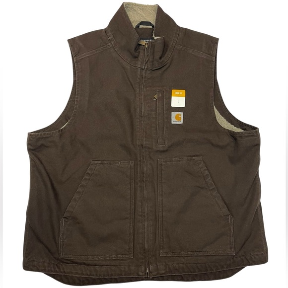 NEW Carhartt Mens Brown Canvas Duck Sherpa Lined Mock Neck Vest Loose Fit Size L - Picture 15 of 16